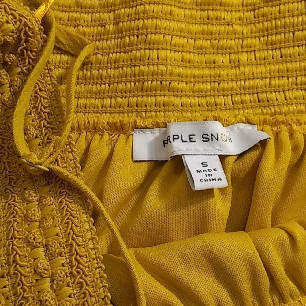 Purple Snow Mustard Yellow Spaghetti Strap Off Shoulder Mini Dress Blouse Size S - Picture 5 of 15
